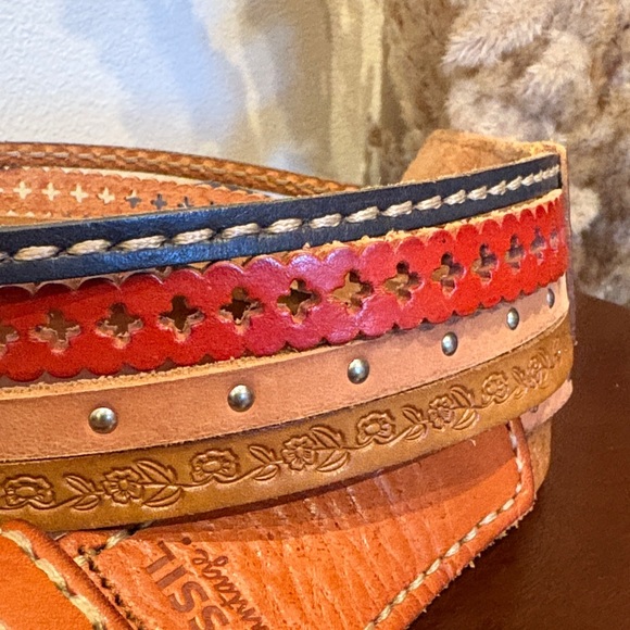 Vintage Fossil Layered Leather Belt for Women Size Medium - Picture 3 of 9